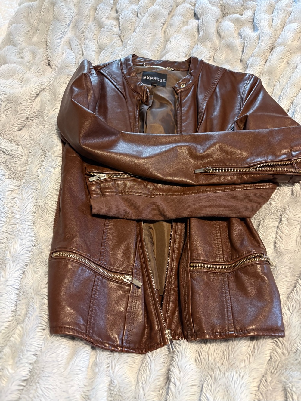 Express Women's Faux Leather Jacket - Dark Brown